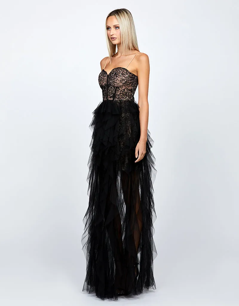 YMAN SHEER FRILL GOWN B67D25L